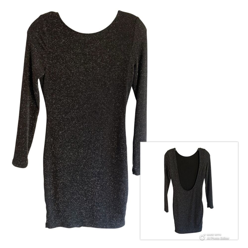 Lulus Backless Sparkly Long Sleeve Dress in Black Size Large
